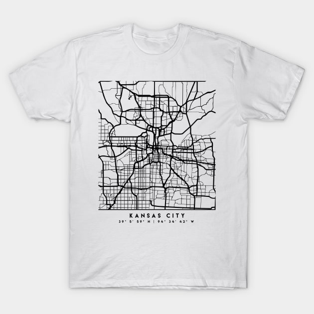 KANSAS CITY MISSOURI BLACK CITY STREET MAP ART T-Shirt by deificusArt